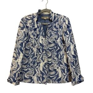 Blue Ice Blazer Jacket Womens 14 Blue White Marble Swirl Print Textured Button
